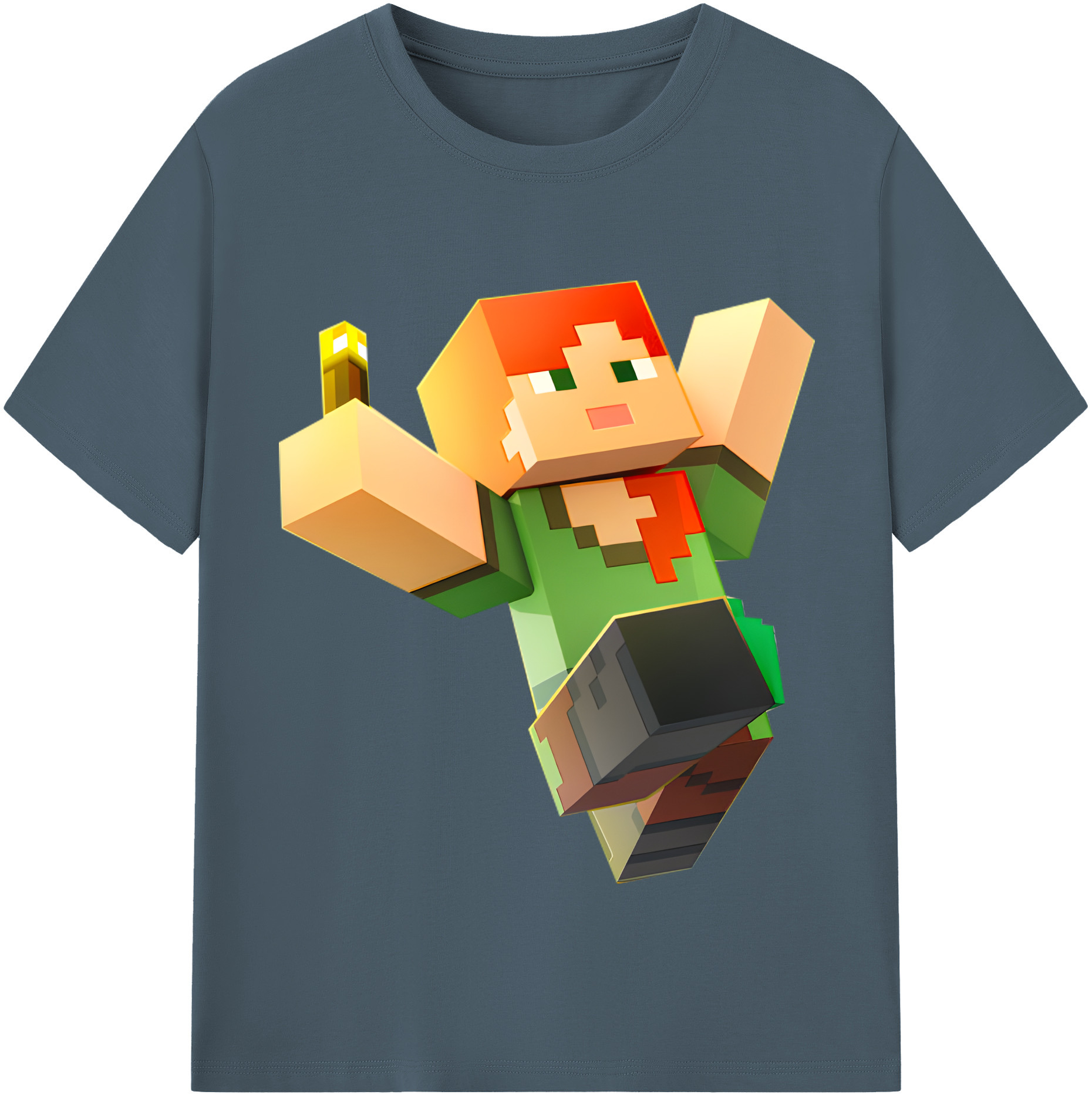 （画像用） マインクラフト ブロックの世界 Minecraft MC Block world 綿100％半袖Tシャツ（フロントプリント）
